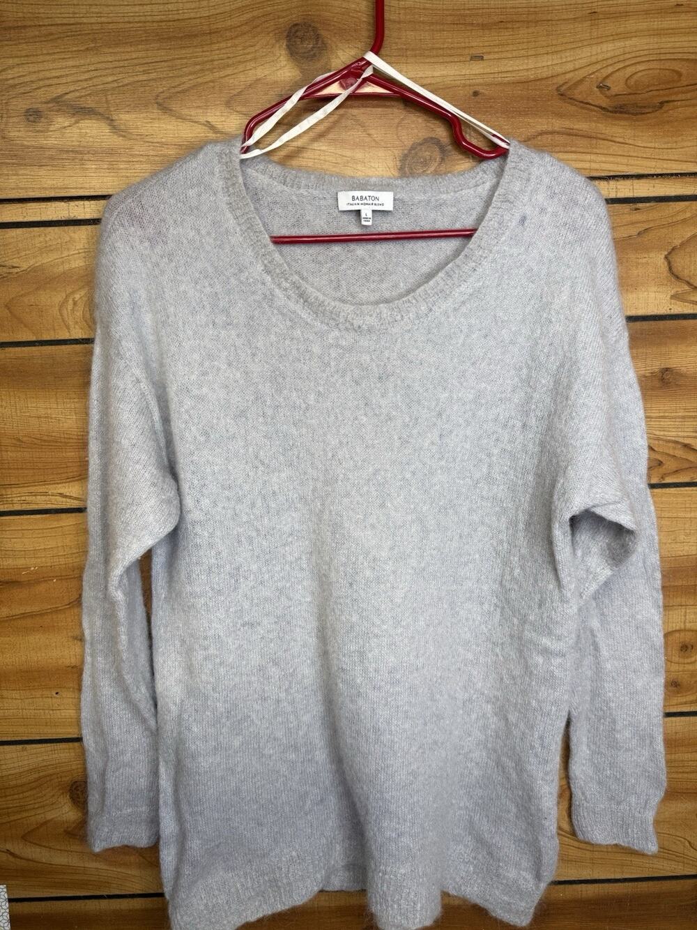 Babaton Aritzia Italian Mohair Blend Sweater Size Large Gray Long Sleeve